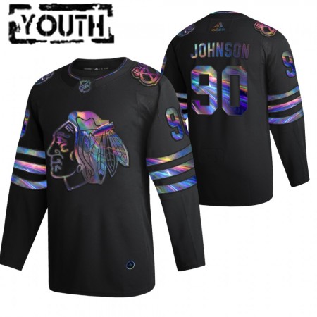 Chicago Blackhawks Tyler Johnson 90 2021-22 Iriserend holografisch Zwart Authentic Shirt - Kinderen